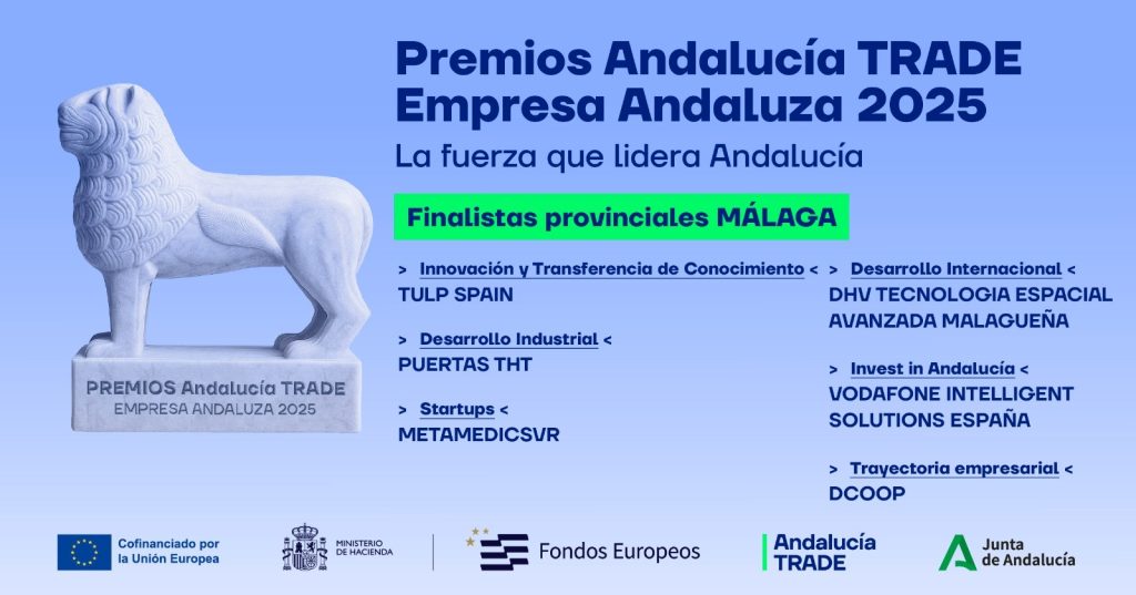 Imagen de la noticia Dcoop, Vodafone, DHV, MetaMedicsVR, Puertas THT y TUPL Spain, finalistas por Málaga en la Iª edición de los ‘Premios Andalucía TRADE Empresa Andaluza del Año 2025’
